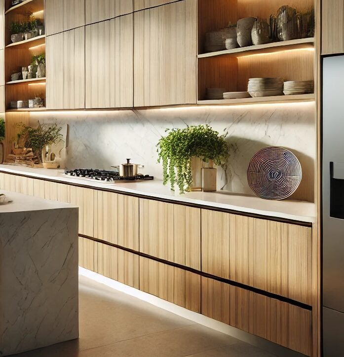 Multi-Family kitchen using TFL cabinetry and marble countertops.